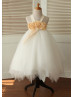 Champagne Flowers Ivory Tulle Handkerchief Hem Lovely Flower Girl Dress